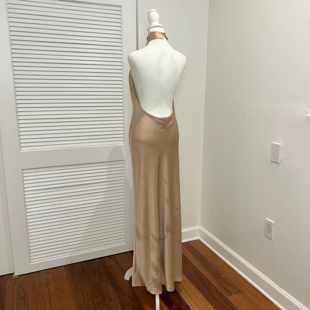 Show Me Your MuMu halter maxi satin dress bridesmaids champagne evening gown